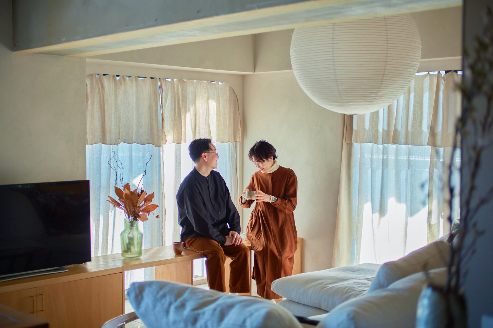 リノベる、ieno textile、リネンカーテン