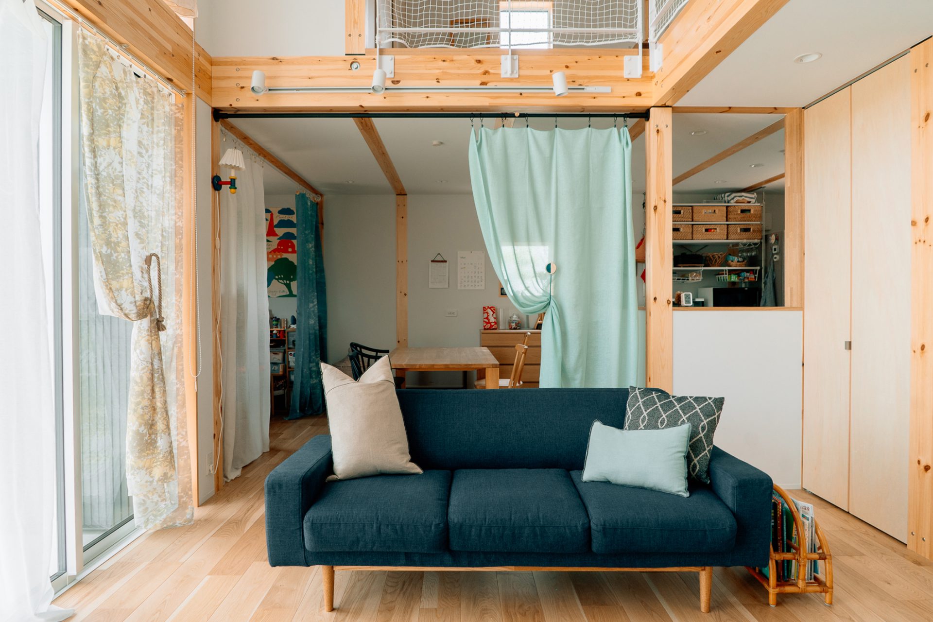 ieno textile、Tension Rod　ドローアライン、無印良品の家、木の家