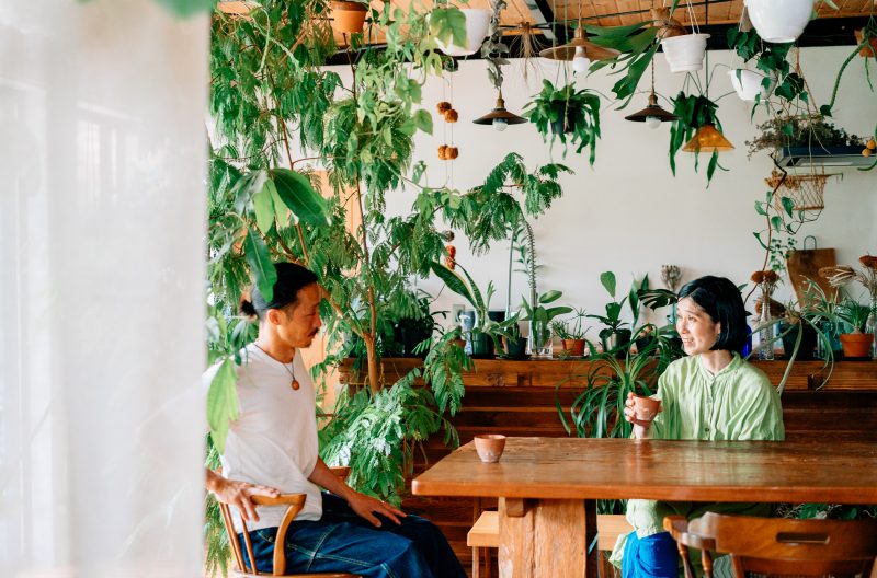 古材と緑に囲まれた、家族の時間を育む食卓。