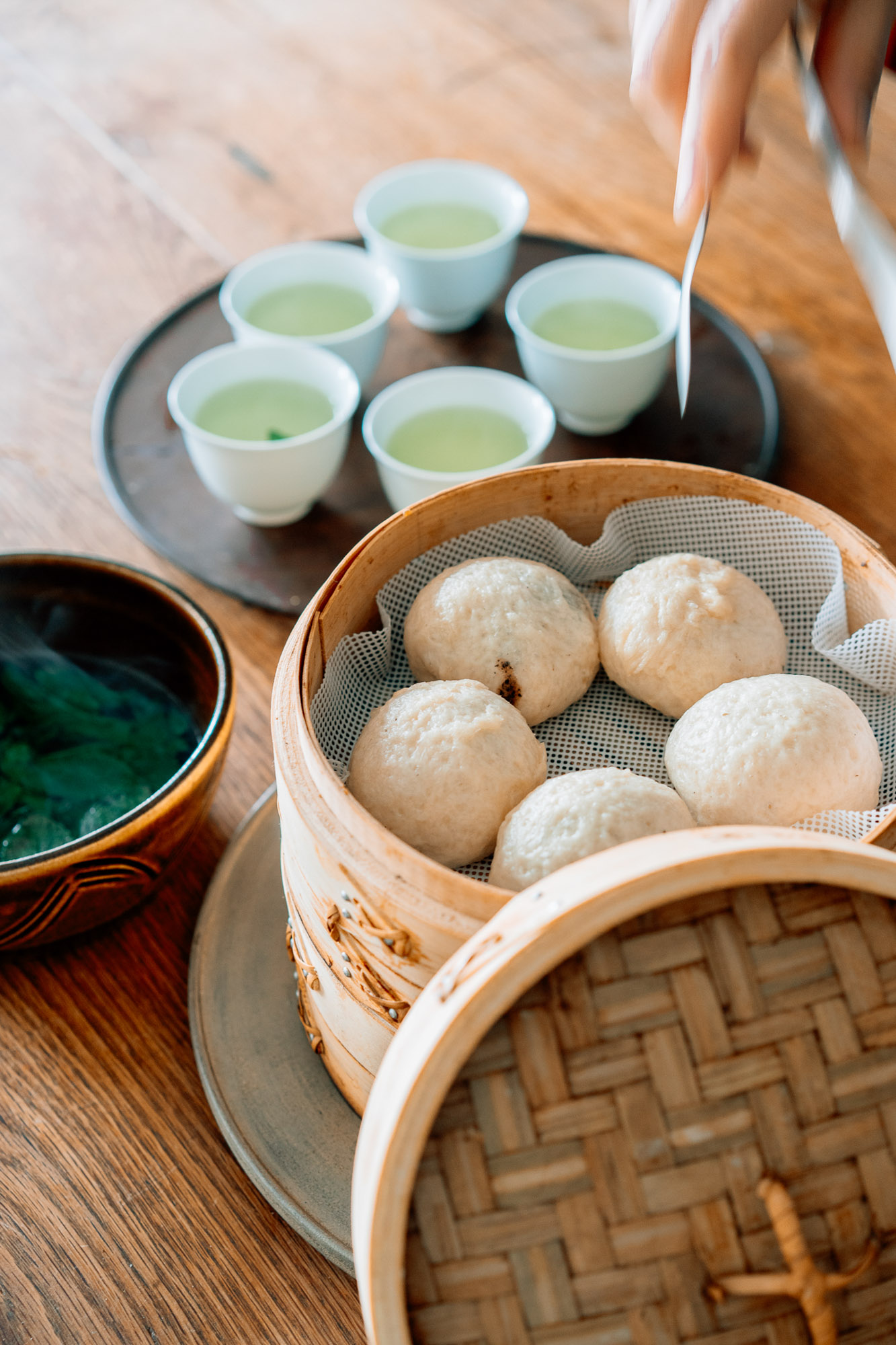 ミントティー、せいろのお饅頭