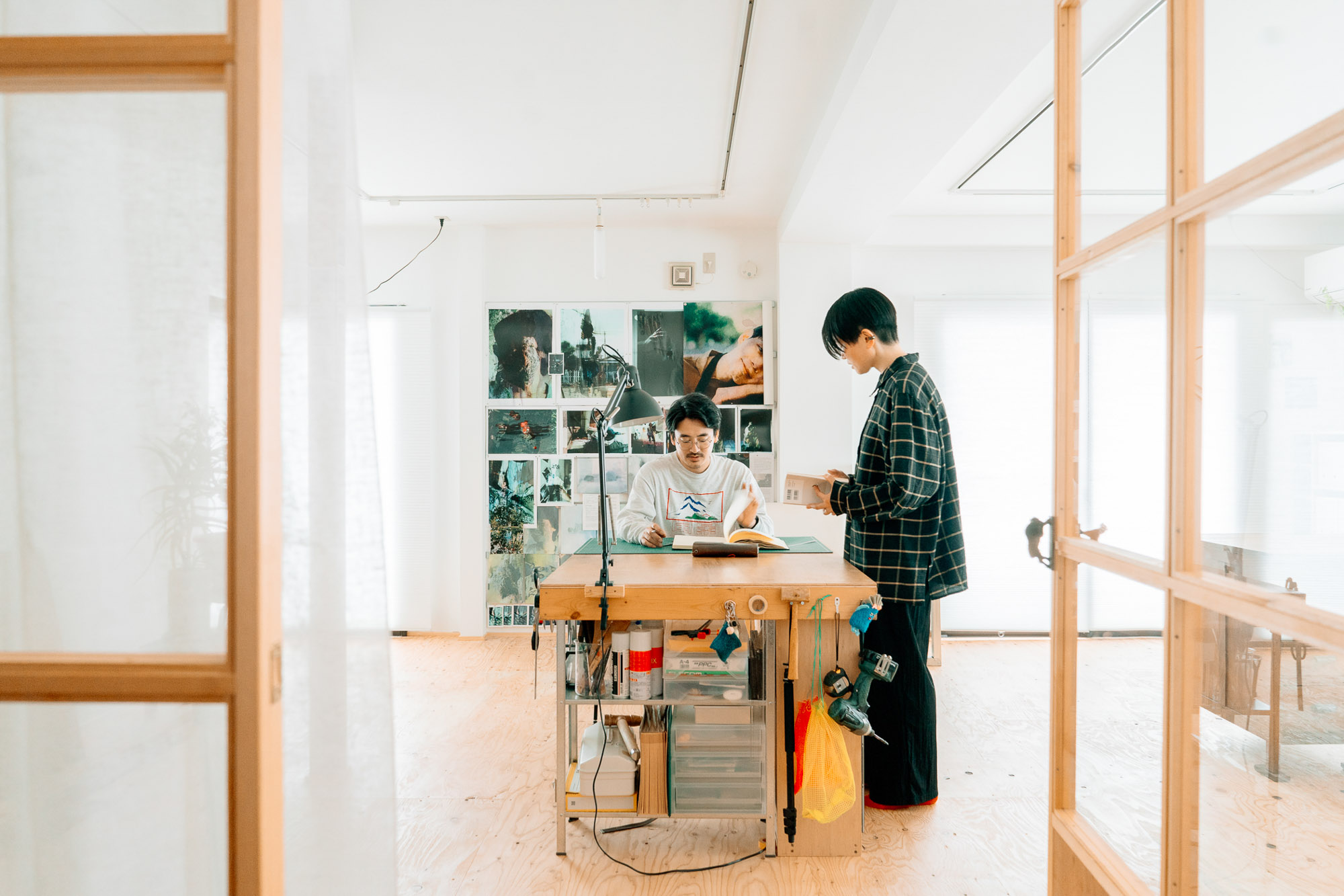 太田遼さん、武政朋子さん、アトリエ、ieno textile